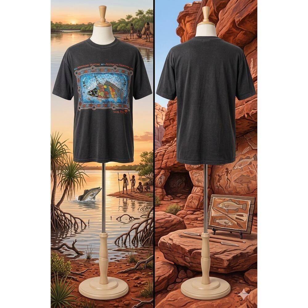 Vintage Australian Aboriginal Art Tee Barramundi Medium M